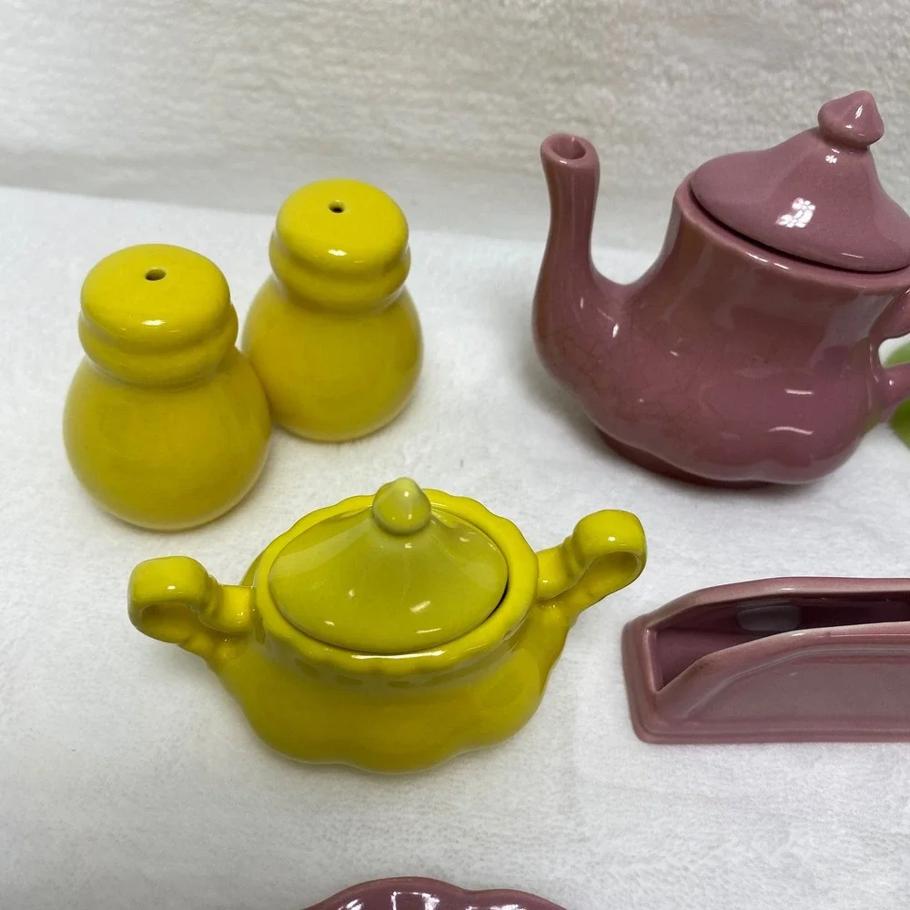 Frenzy Toy Co. Miniature Ceramic Tea Set Play Dishes Dollhouse Tableware Set SEE